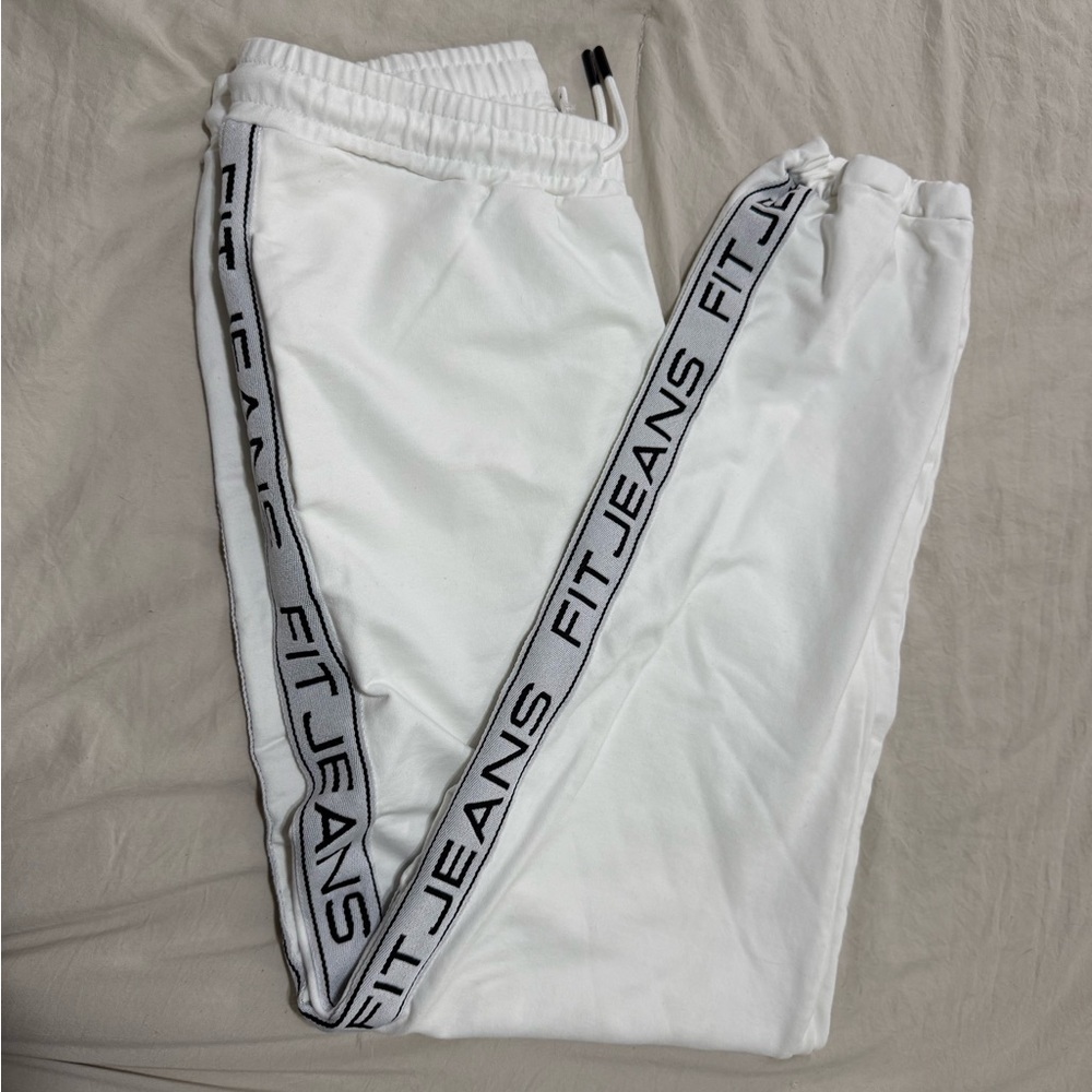 White Joggers with FIT JEANS Side Stripe